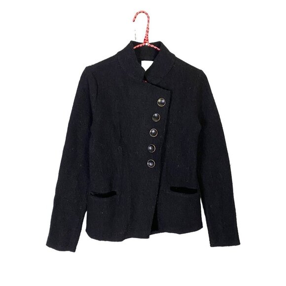 Anthropologie Monogram HWR Black Boiled Wool Asymmetrical Button Jacket Size XXS - Picture 2 of 4